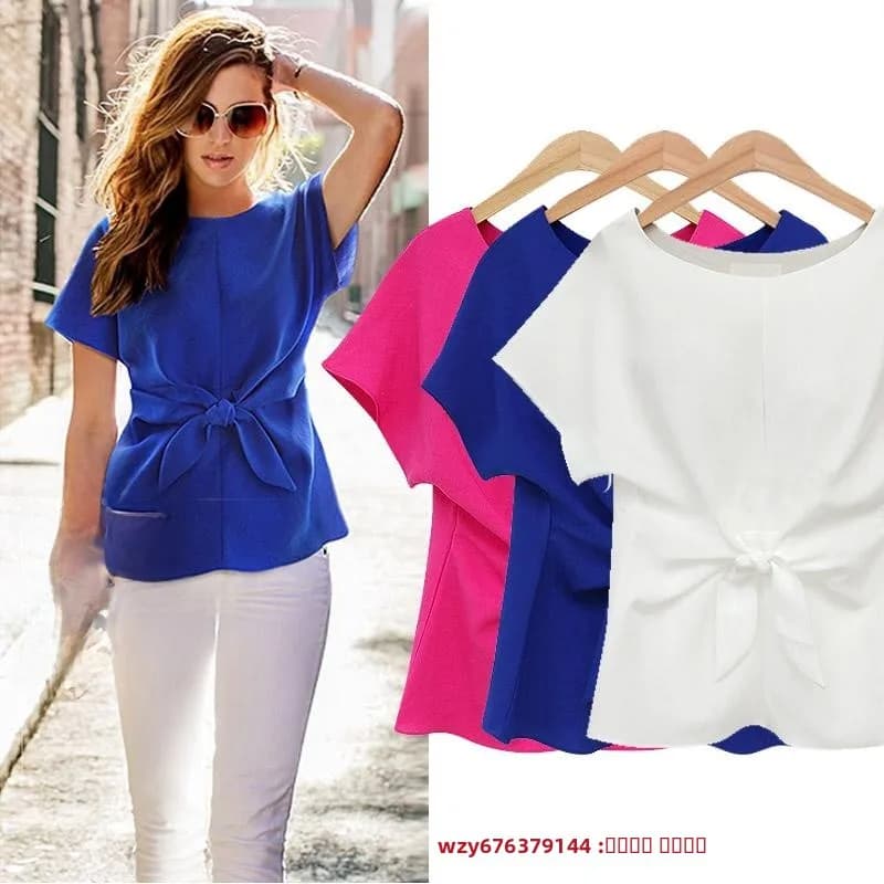 New Summer Shirt 2026 from Women's Chiffon with Flake, Top to Sleeves in Polyester Fiber, Round Neckline Court