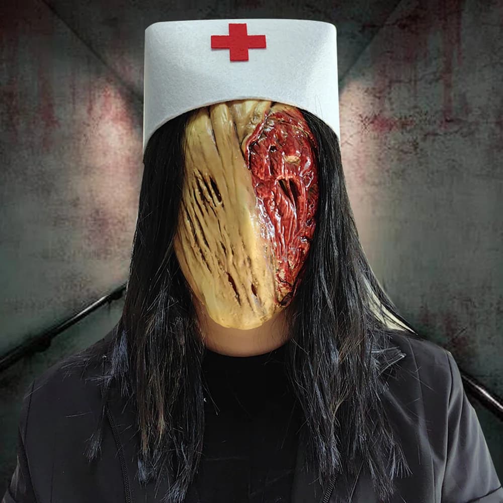 Scary Silent Hill Mask Latex With Hair Faceless Nurse Cosplay Ball Masks Funny Halloween Props Adult Haunted House Decoration
