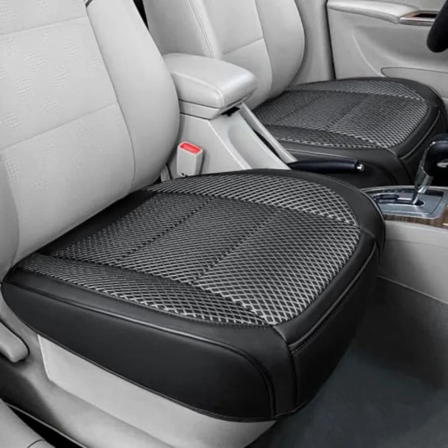2 Pack Black Ventilated Bottom Car Seat Cover, 3D Air Mesh Breathable Front Leather Car Seat Protectors, Universal Fit Automoti
