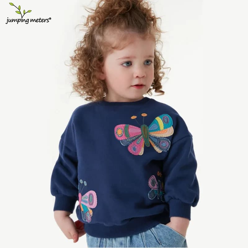 Kids Crew Neck Sweatshirt Girls Children Autumn New Embroidered Blue Long-Sleeve Layer Children Long-Sleeve Crew Neck Sweatshirt