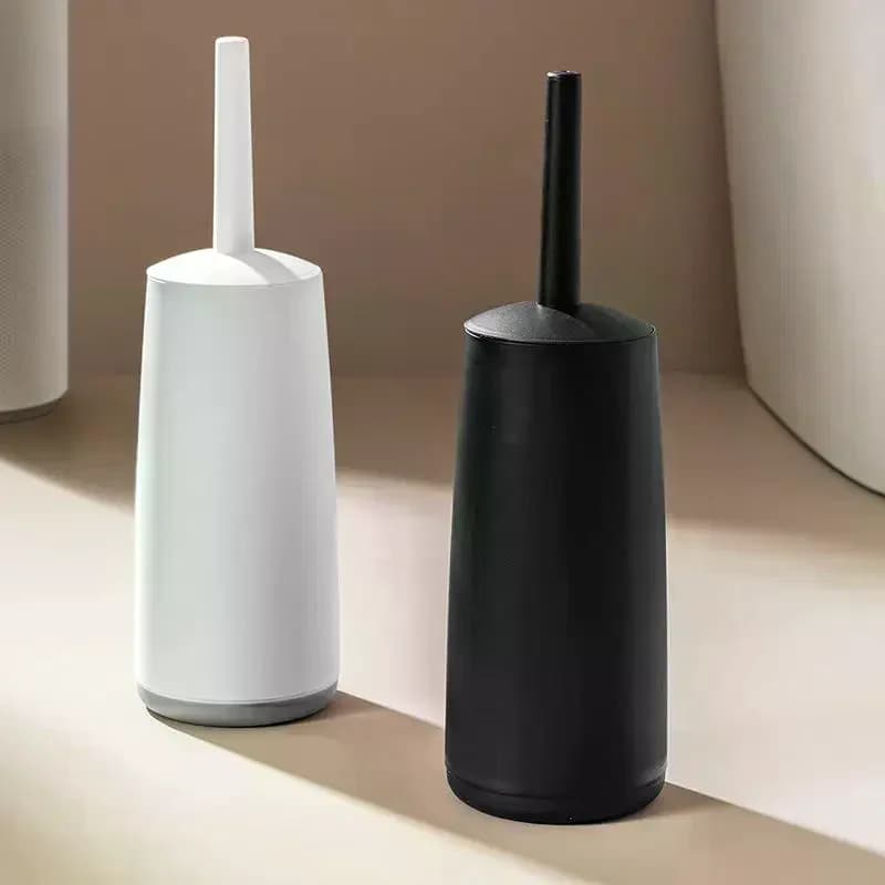 Splash Proof Toilet Brush Kit Plastic Handle and Base for Hygienic Easy Bathroom Cleaning in Home or Office Restrooms