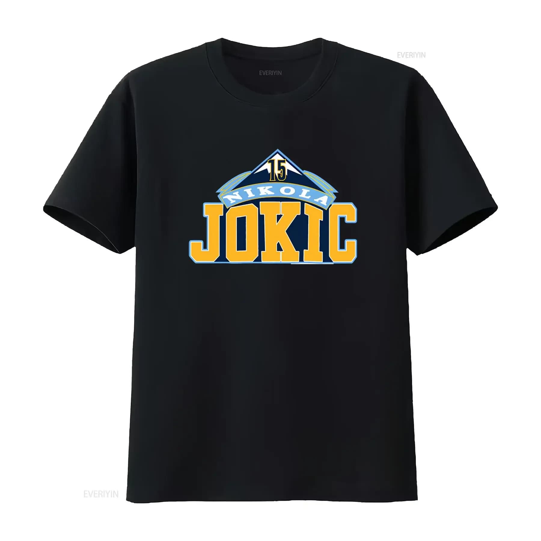 Denver Navy logo print shirt Nikola Jokic 15, for basketball fans, vintage graphics washed effect, slightly elasticized, for everyday use.
