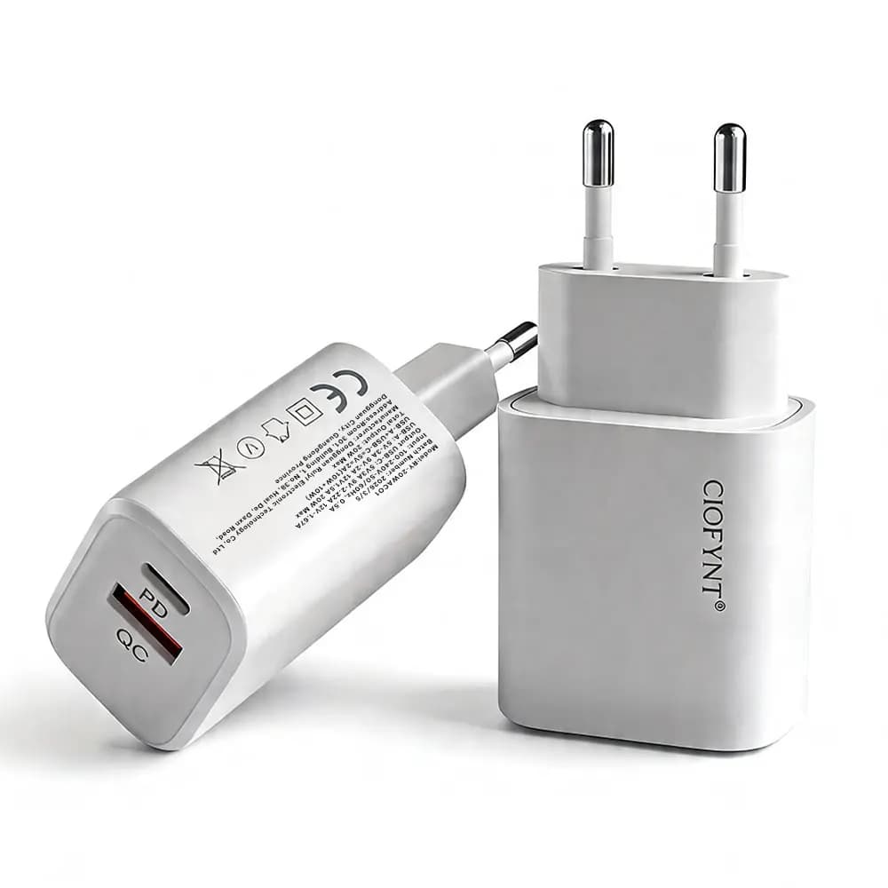 CIOFYNT Caricabatterie rapido da 20 W, caricatore da muro USB-C PD + USB-A QC 3.0, adattatore di alimentazione con presa UE per iPhone Samsung Xiaomi