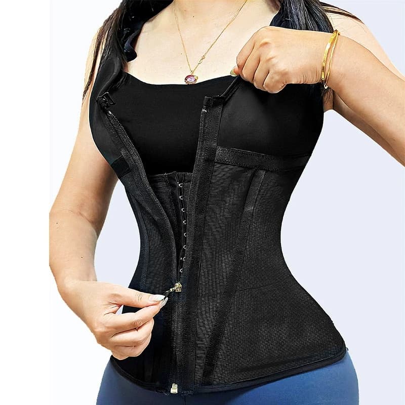 Shapewear Donna Colombiano Fajas Vita Trainer Tummy Control Vest Body Shaper 17 Ossa d'acciaio Ganci a 3 file Cerniera Cinghia regolabile