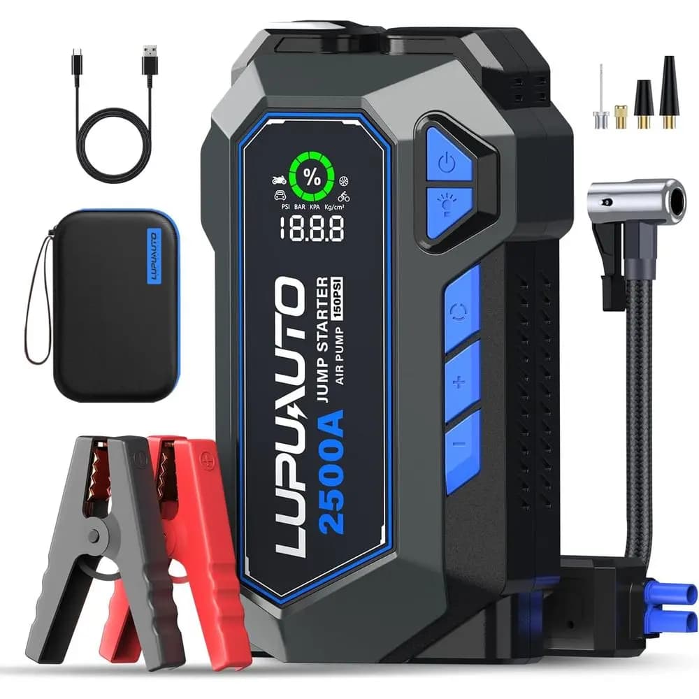 Avviatore d'Emergenza Portatile 12V con Compressore d'Aria, 150 PSI, Gonfiatore Pneumatici per Motori a Benzina e Diesel