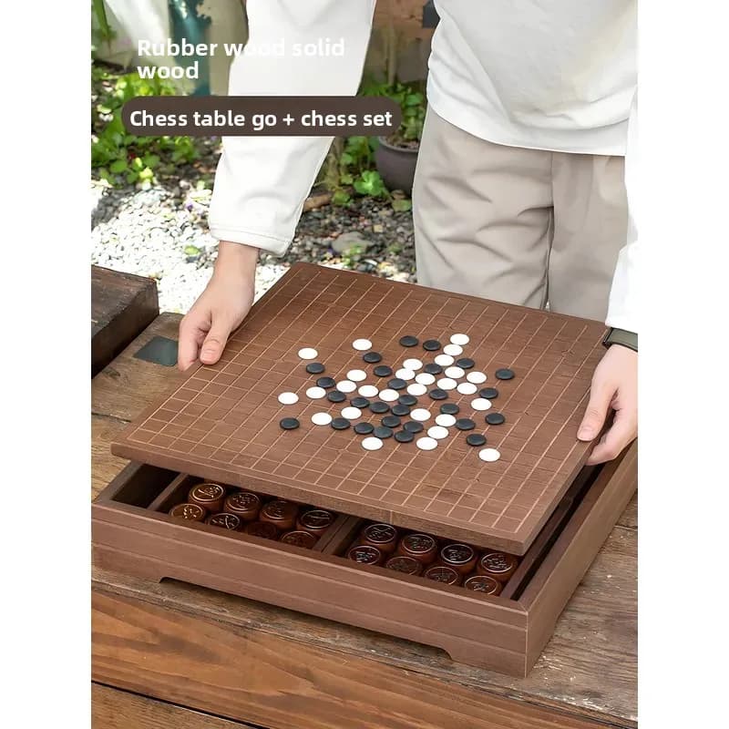 Children Multi-functional Two-in-one Solid Wood Go Gobang Chinese Chess Set for Primary School Students and Adults