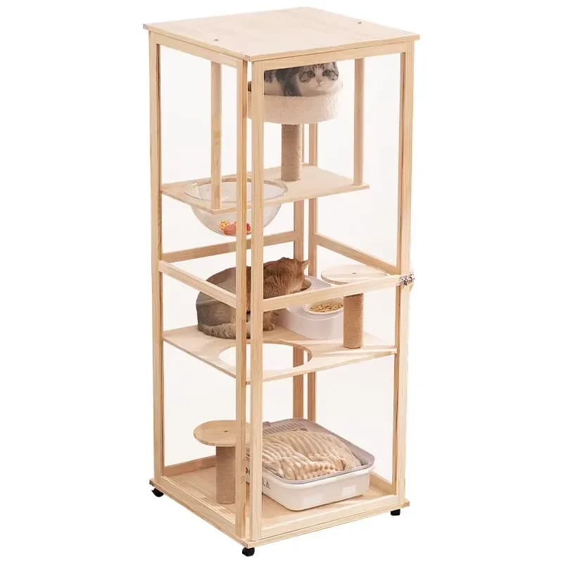 Eco-friendly Large Space Solid Wood Cabinet cat House Luxurious Modern Design with Button Closure Easy Cleaning