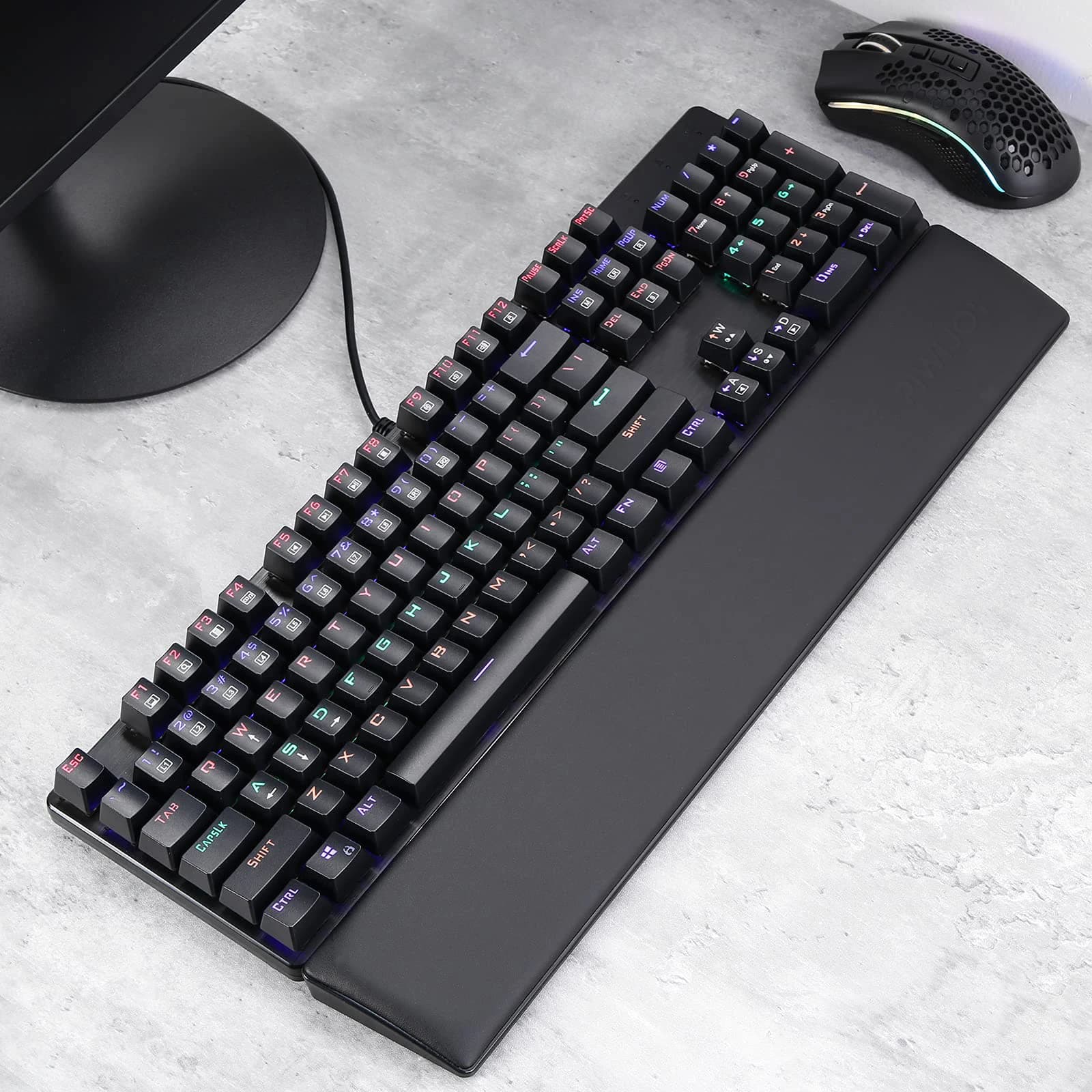 Tappetino per poggiapolsi per tastiera da gioco, in memory foam ergonomico, base stabile in gomma antiscivolo, supporto per le mani per tastiera a 101 tasti, per ufficio domestico