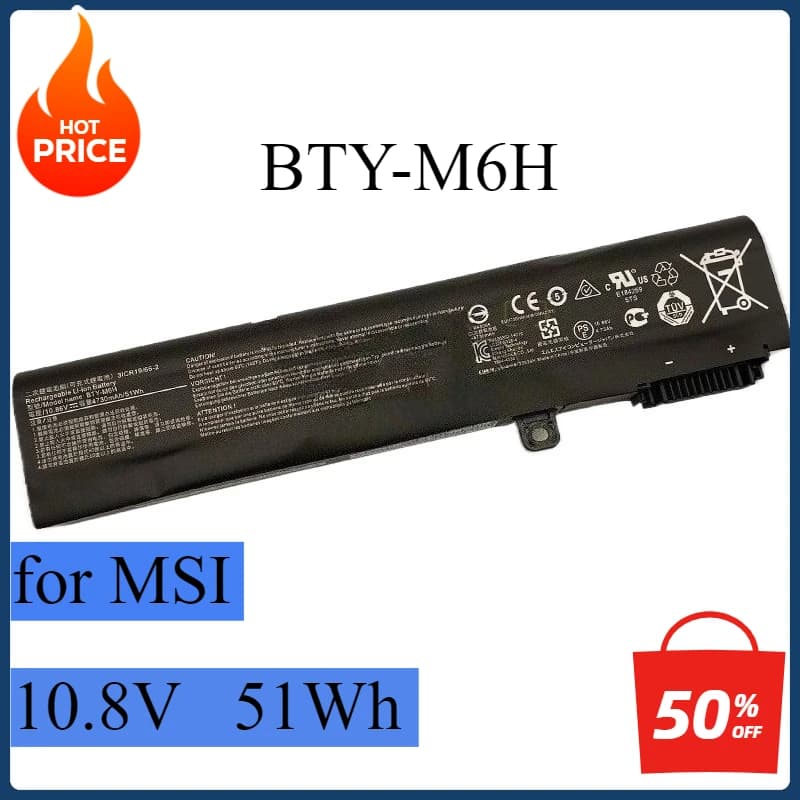 BTY-M6H Batteria del computer portatile per MSI MSI BTY-M6H GL62M GL62M GL62VR GL72VR G E70 4400mAh 10.8V Nuovo 51Wh