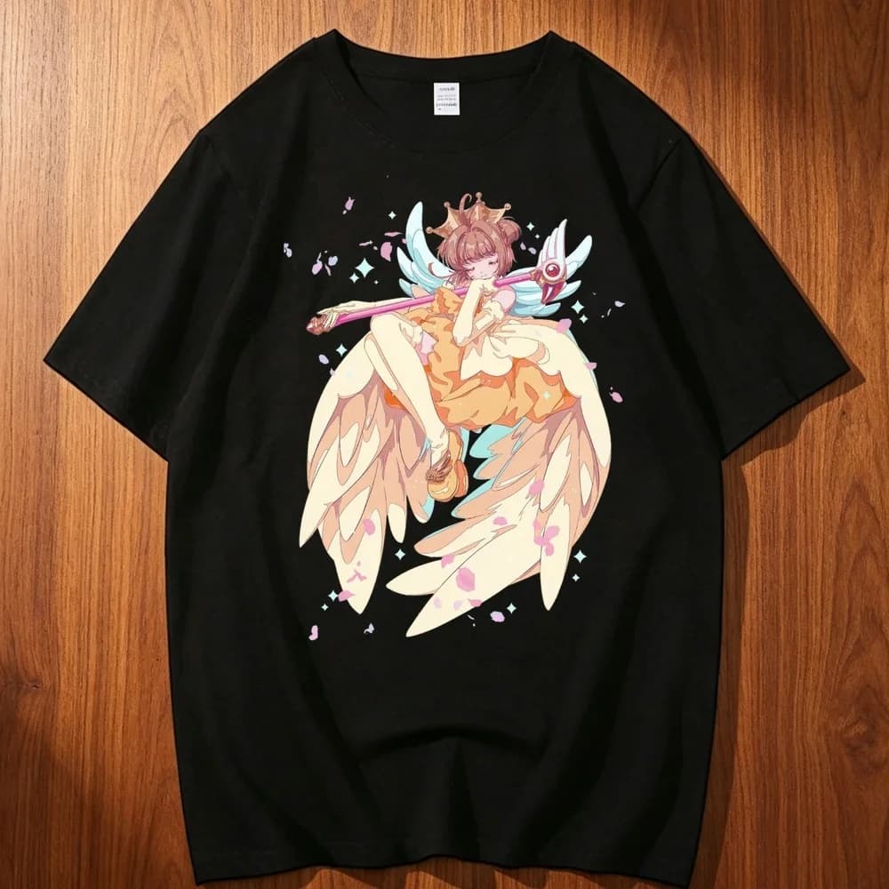 Cardcaptor Sakura cotton shirt men 80s Psychedelic korean clothes Breathable tshirt Trendy Colorful Breathable 80s Pop Culture