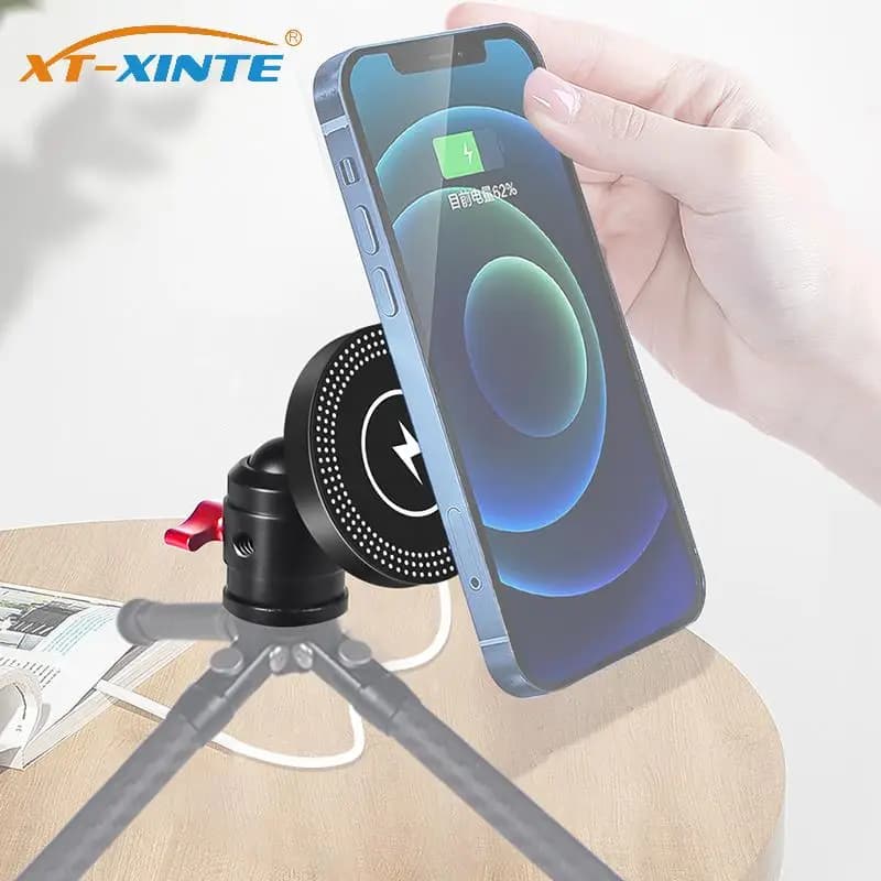 360 ° Supporto per Telefono con Testa a Sfera Rotante, Ricarica Wireless 15W per Magsafe, Ventosa Magnetica, Attacco a Slitta Fredda, Treppiede 1/4\"