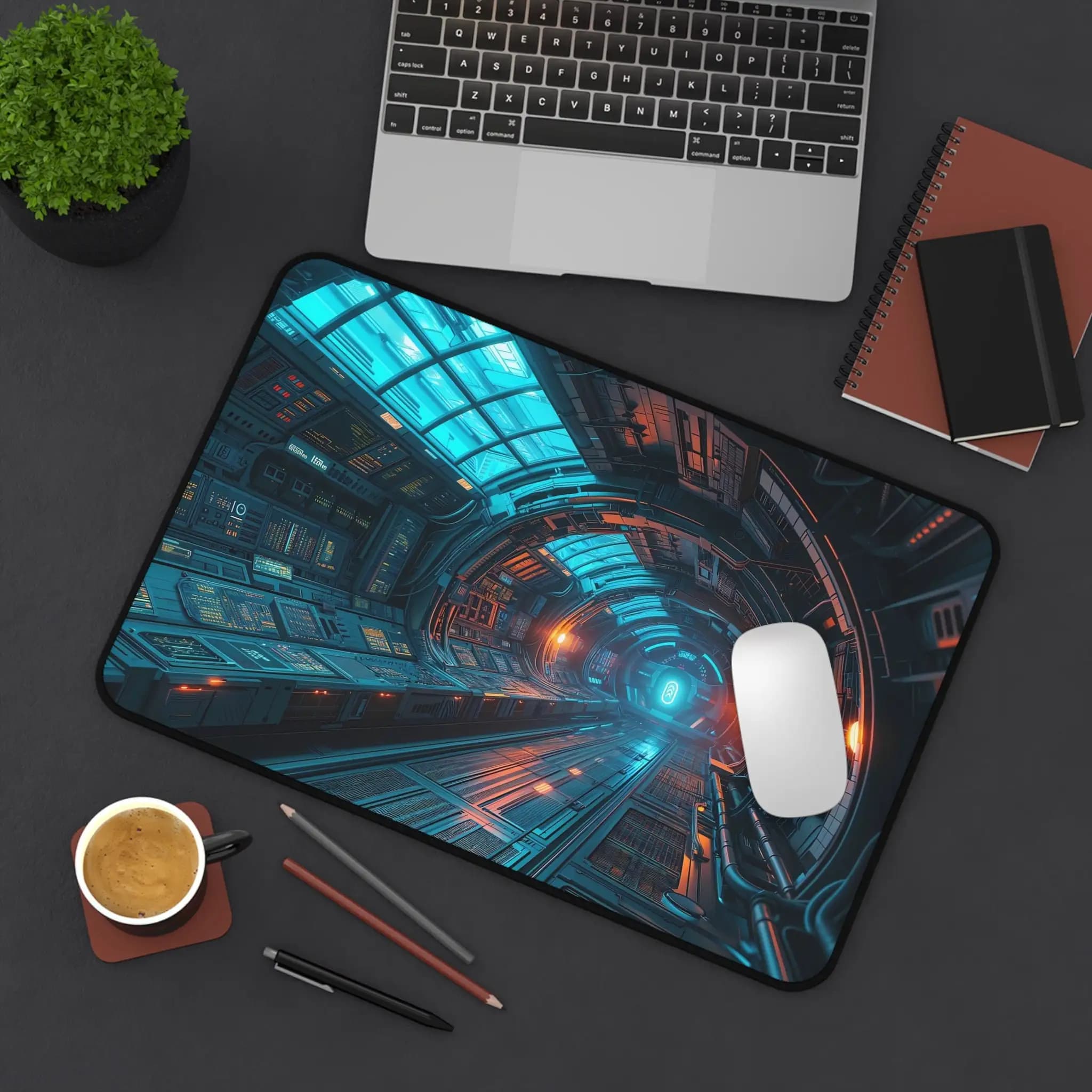 Tappetino da tavolo con motivo interno di astronave, tappetino per mouse da gioco futuro impermeabile antiscivolo, decorazione per desktop da ufficio con cielo stellato