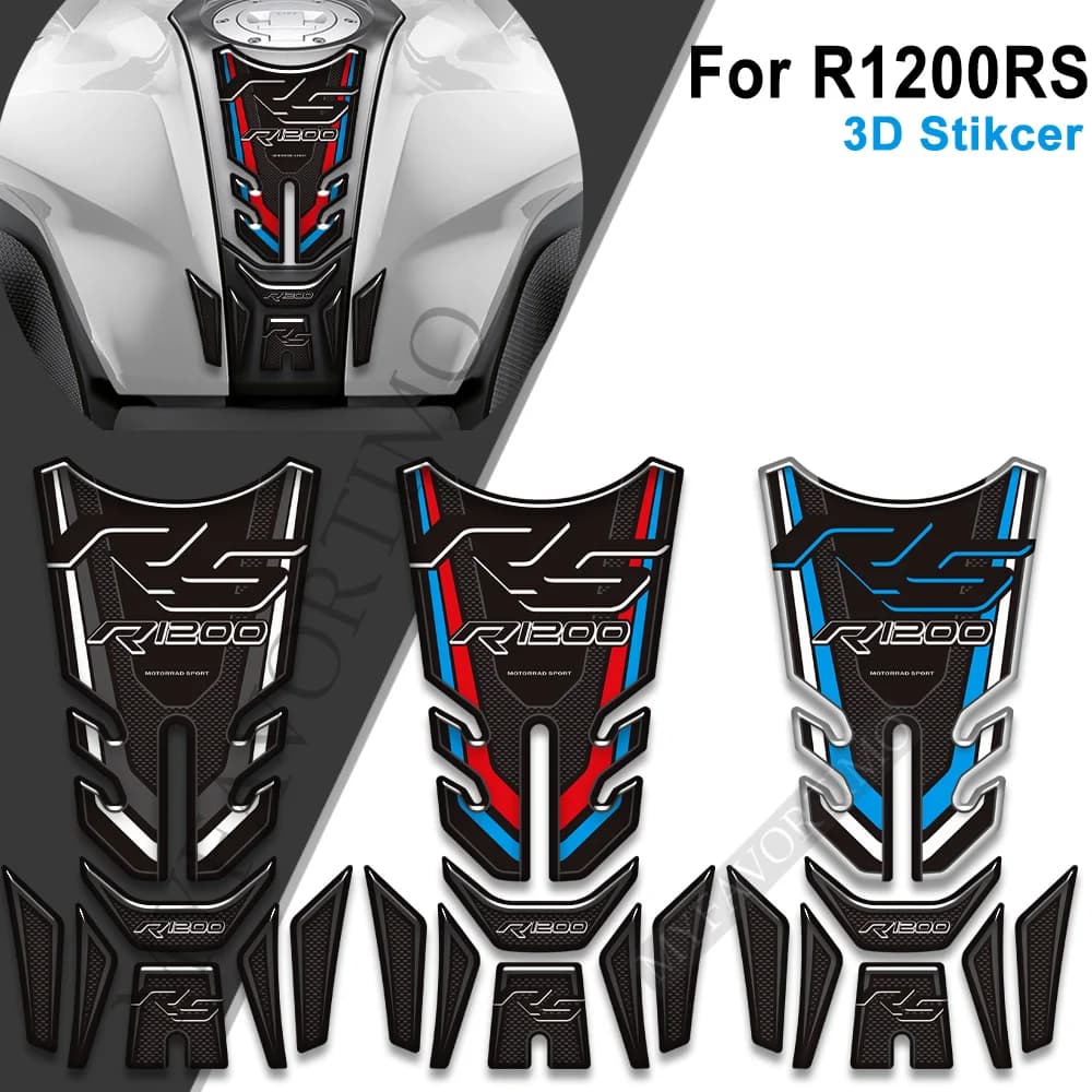 Accessori moto Rilievo del serbatoio del carburante Coperture protettive Kit adesivi in resina 3D impermeabili per BMW R1200RS R1200 R 1200 RS