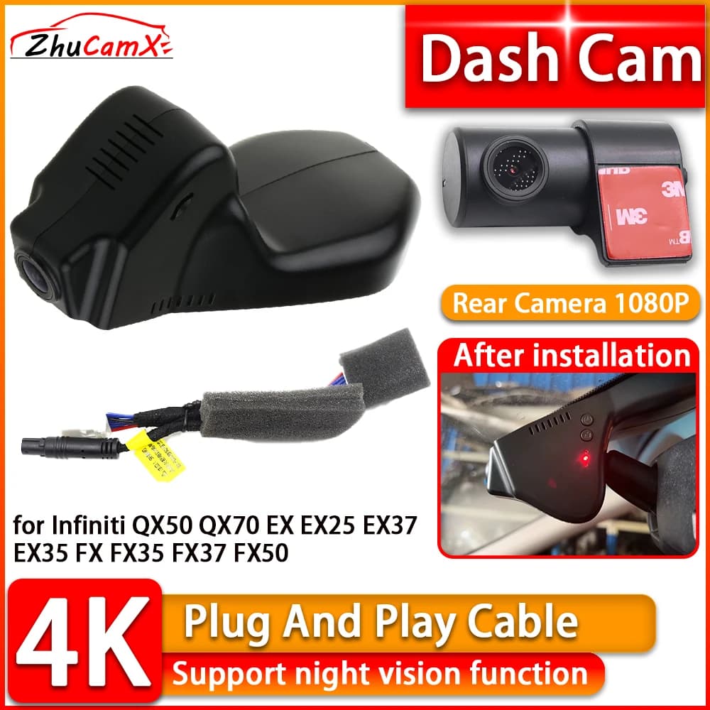 Wiifi 4K Dash Cam for Infiniti QX50 QX70 EX25 EX37 EX35 FX35 FX37 FX50 DVR Front Camera Plug and Play Video Recorder