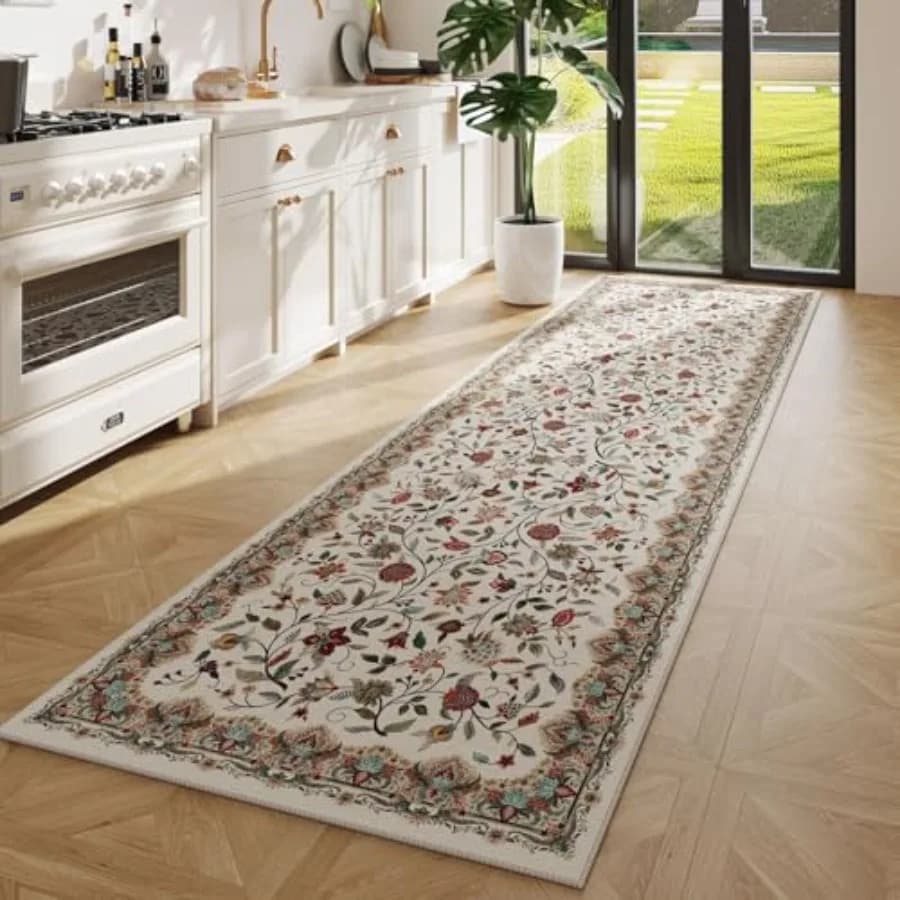 Paisley vintage runner mat 2'7"x8' - Anti-slip floral carpet washable in low-haired washing machine for kitchen, laundry, bedroom, bathroom - Be