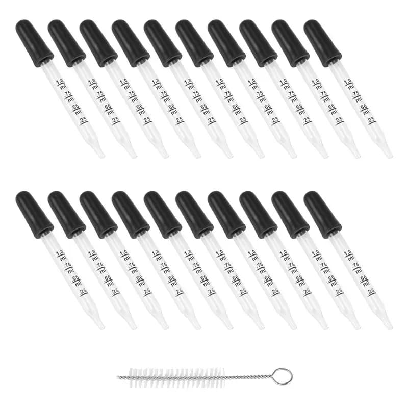 A60z20pz Contagocce in Vetro da 1 ml, Pipette con Bulbo di Aspirazione Nero, per Liquidi Cosmetici e Artistici, Punta Dritta Stylemay