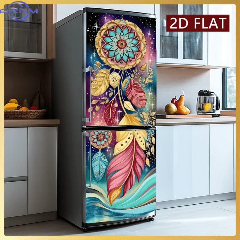 2D/FLAT-1Pair Dreamcatcher Feather Pattern Refrigerator Sticker 59.94cm x 179.83cm PVC Self - Adhesive Wall Sticker Colorful A