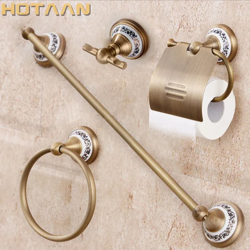 ., set di accessori da bagno in ottone massiccio, gancio per accappatoio, portarotolo, portasciugamani, cestino per sapone, set da bagno, YT-11500-A