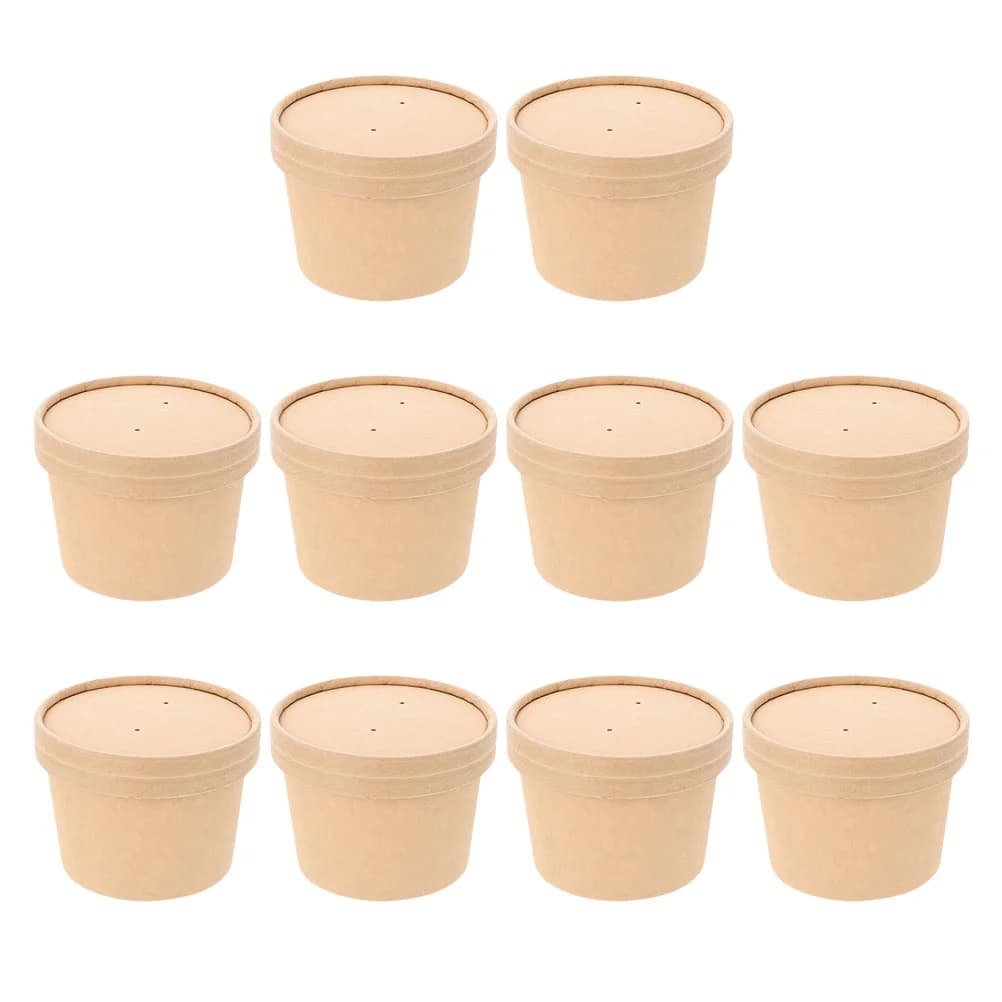 Bicchiere di carta per gelato usa e getta con coperchio Tazza per zuppa di carta Kraft da 8 once Contenitore per alimenti da asporto Ciotola per torta Porta snack Barattolo da dessert