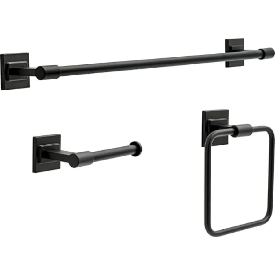Set rubinetteria bagno nero opaco 3 pezzi 1824 con portasciugamani, porta carta igienica e anello MCL63-MB