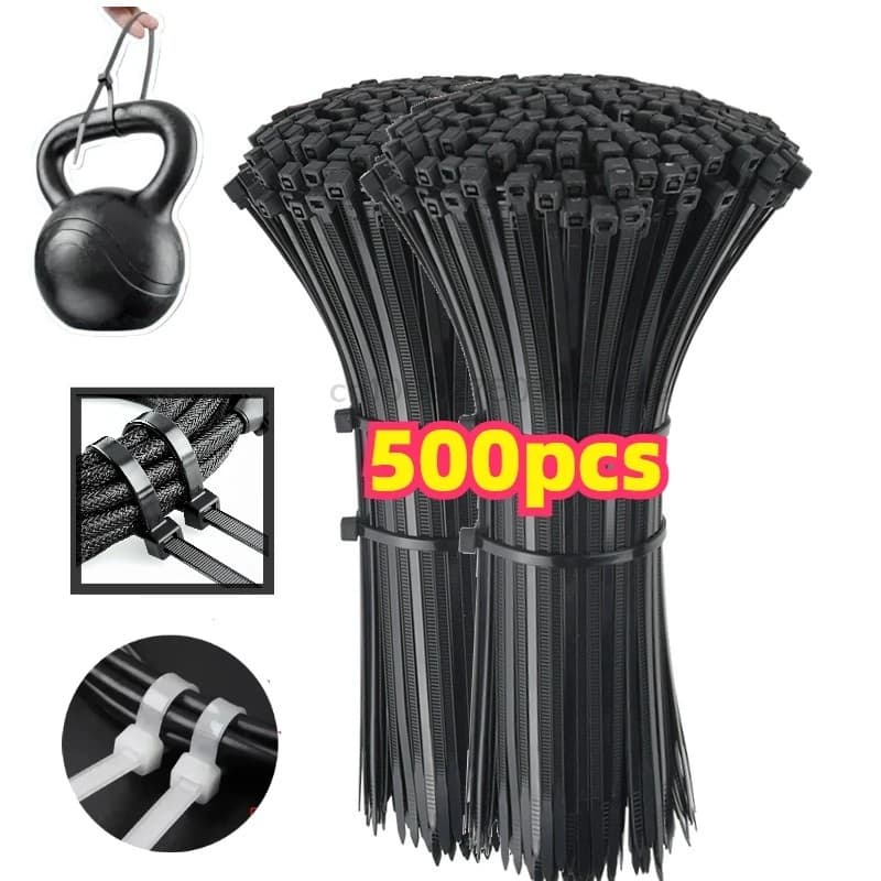 Fascette stringicavo in nylon auto-bloccanti nere - Set di fascette stringicavo con anello di fissaggio - Cinghie stringicavo