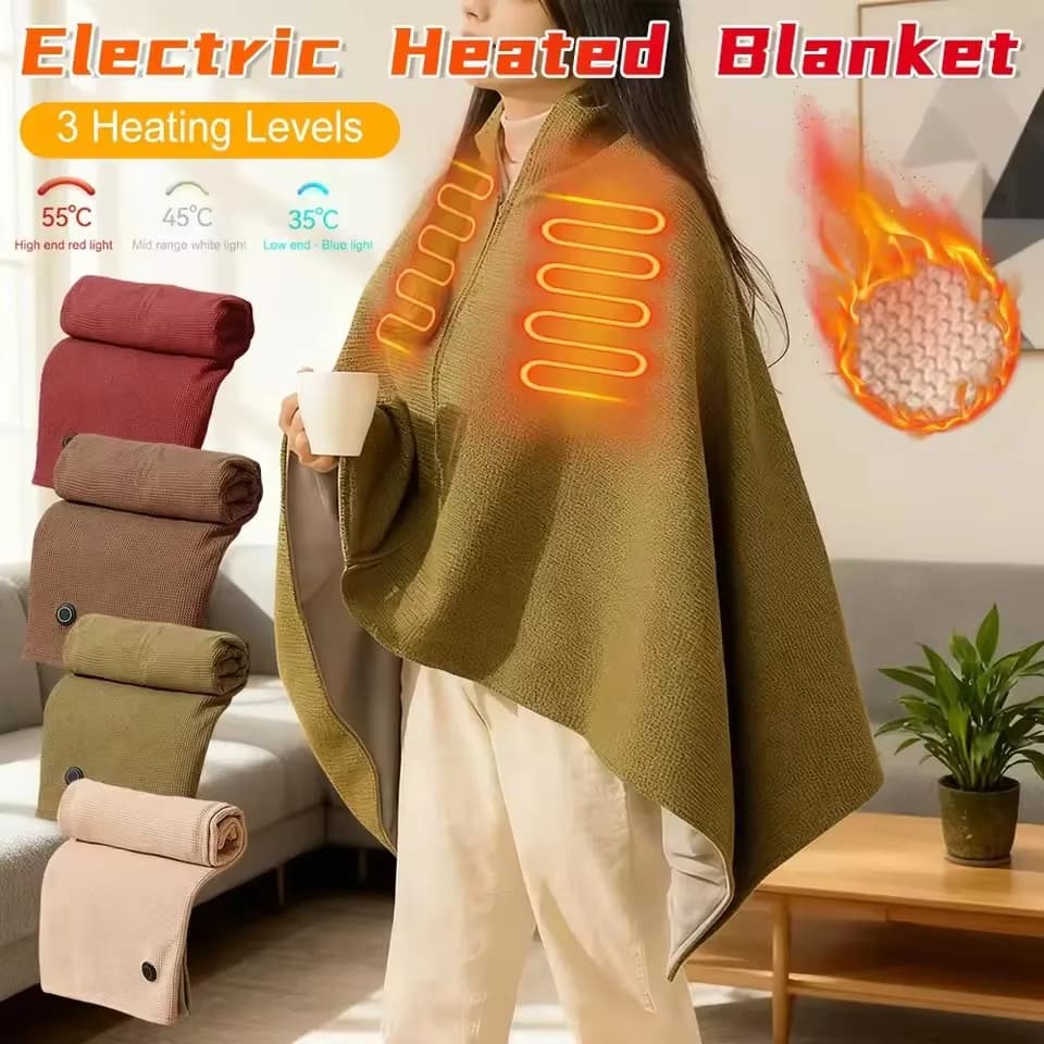 Coperta Elettrica USB Invernale Indossabile con 3 Livelli di Riscaldamento Scialle Riscaldato Portatile Coperta Termica per Casa Ufficio Divano