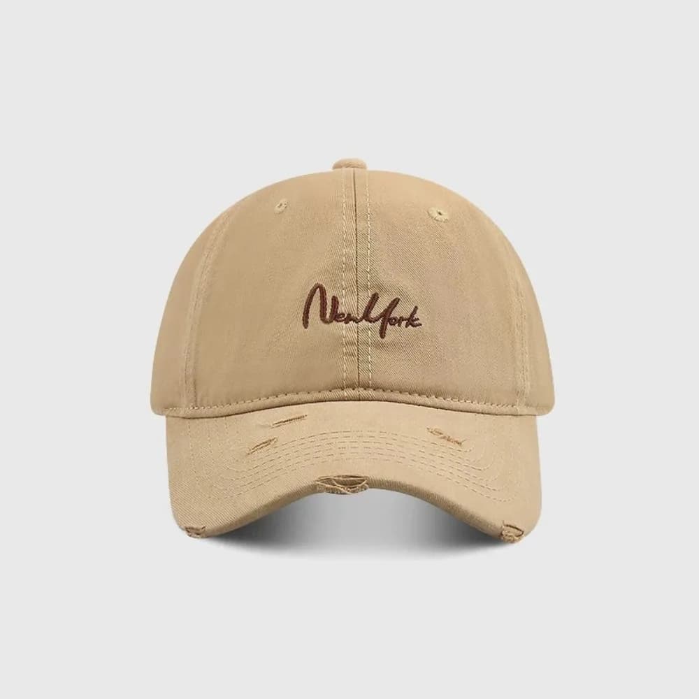 Adjustable New York Baseball Cap Cursive Embroidery Deep Crown Dad Hat Face Slimming Large Head Friendly Curved Brim Hat
