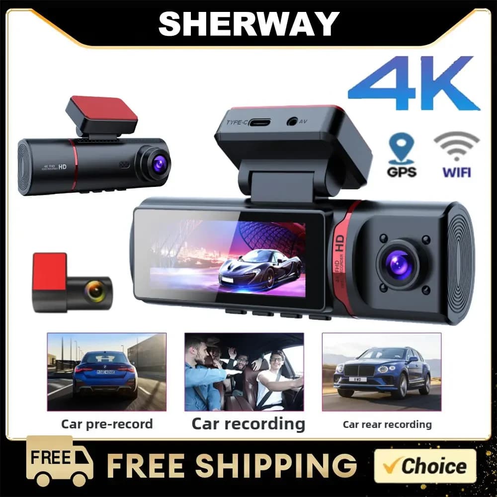 Dash Cam 4K 3-channel camera Dashcam rear front three-way Dashcam with GPS WiFi IR DVR night vision recorder for cars