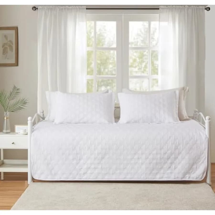 Set di 3 Pezzi Copriletto per Divano Letto Singolo, Set Copriletto Trapuntato Bifacciale con Stampa Geometrica, Copriletto Decorativo Completo