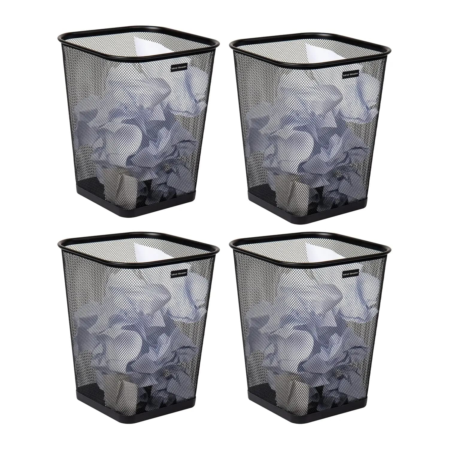 Set di 4 Cestini per Rifiuti in Rete Metallica, Cestino Quadrato per Ufficio, Design Ventilato per il Controllo degli Odori, Nero