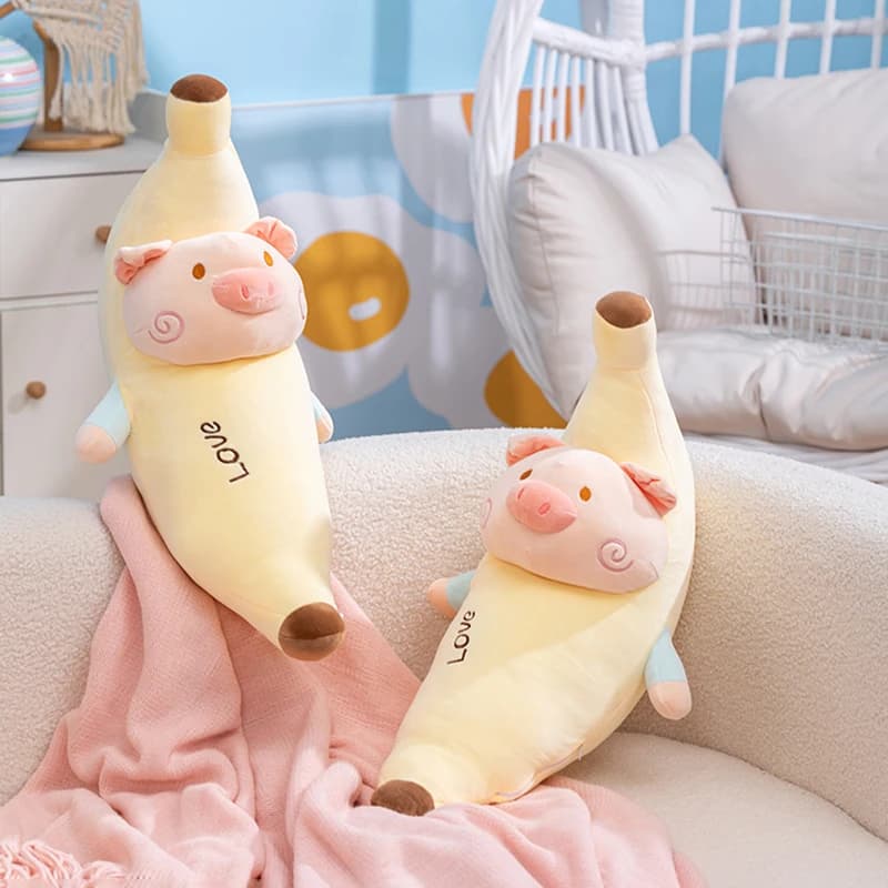 Cuscino Lombare in Peluche a Forma di Maiale-Banana per Adulti, Decorazione per Divano, Letto, Sedia da Ufficio