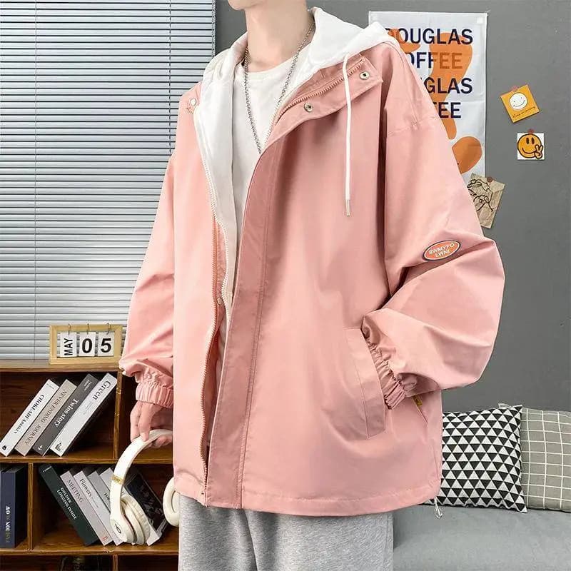 Couple's Style Fake Two-Piece Jacket Autumn Season Hong Kong Fashion Men's Loose Fit Polyester Fiber Zipper Closure Casual Coat