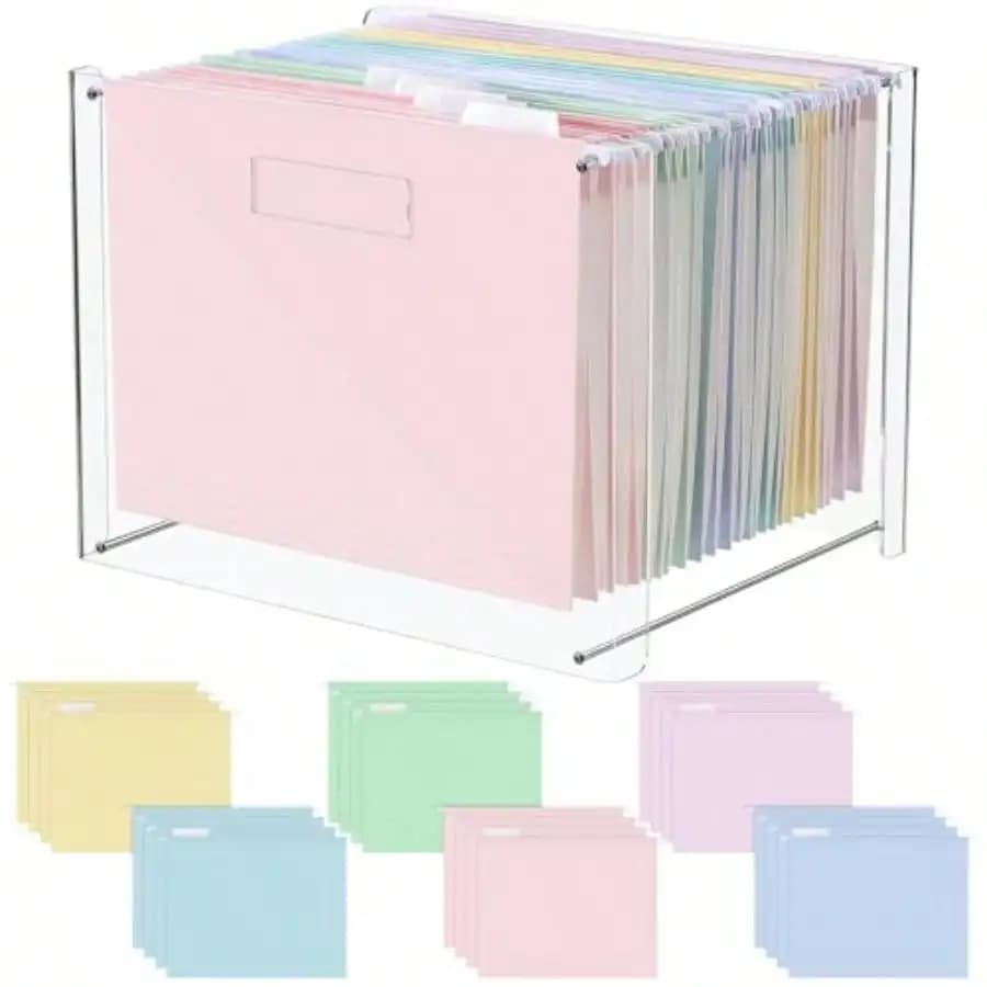 24 cartelle portadocumenti da appendere con organizer in acrilico per lettere/formati A4, scatola portaoggetti trasparente da scrivania con maniglie per uso domestico, ufficio e lavoro, AroonClassic