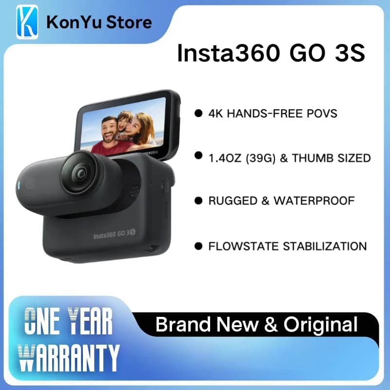Insta360 GO 3S Videocamera d'Azione Mini 4K, Ultra Leggera 39g, Portatile, Magnetica, con Stabilizzazione FlowState, Impermeabile fino a 10m, Videocamera per Vlog