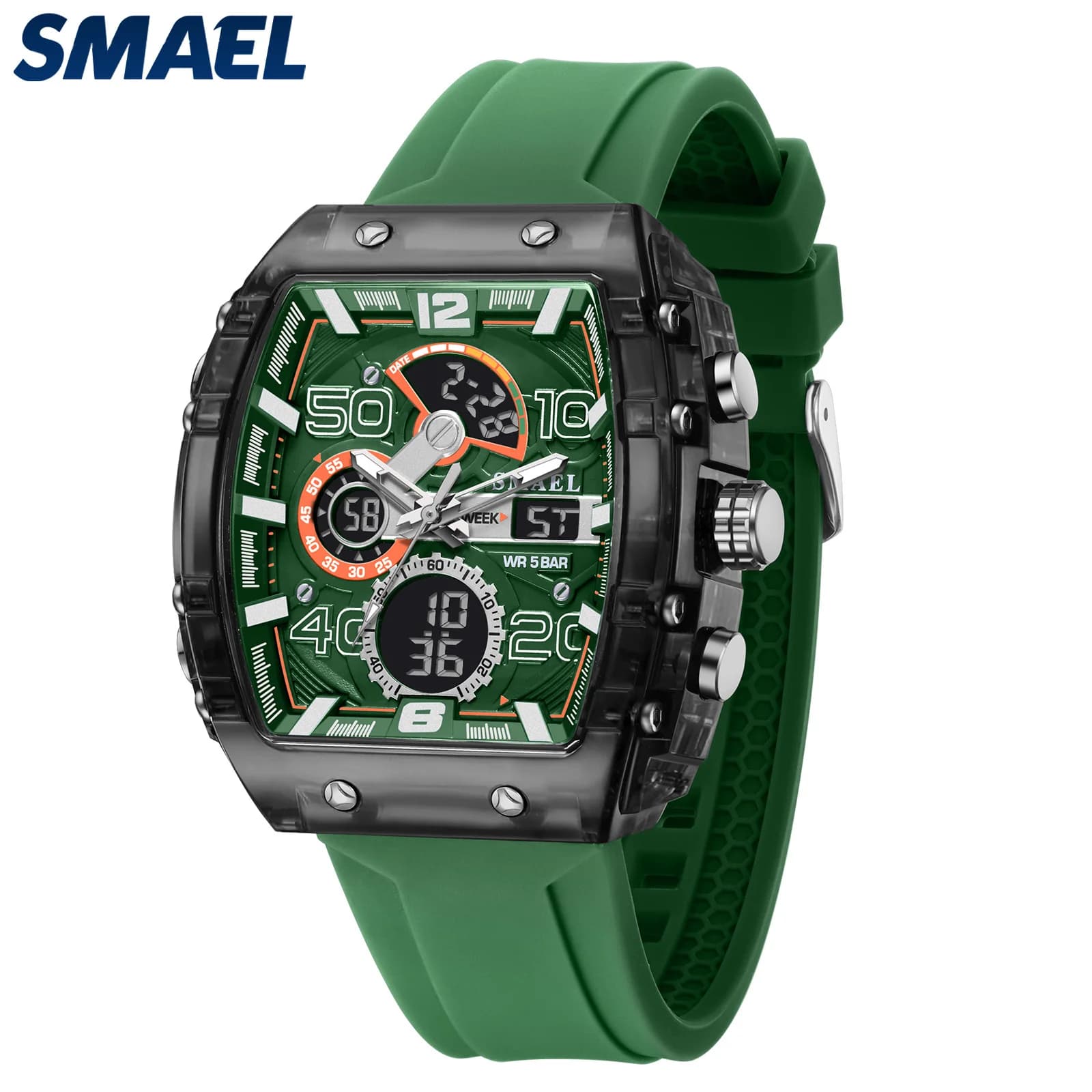 SMAEL Sports Wrist Watch Digital LED Waterproof Men's Watch Classic With Double Display Date Calendar Luminous Watches