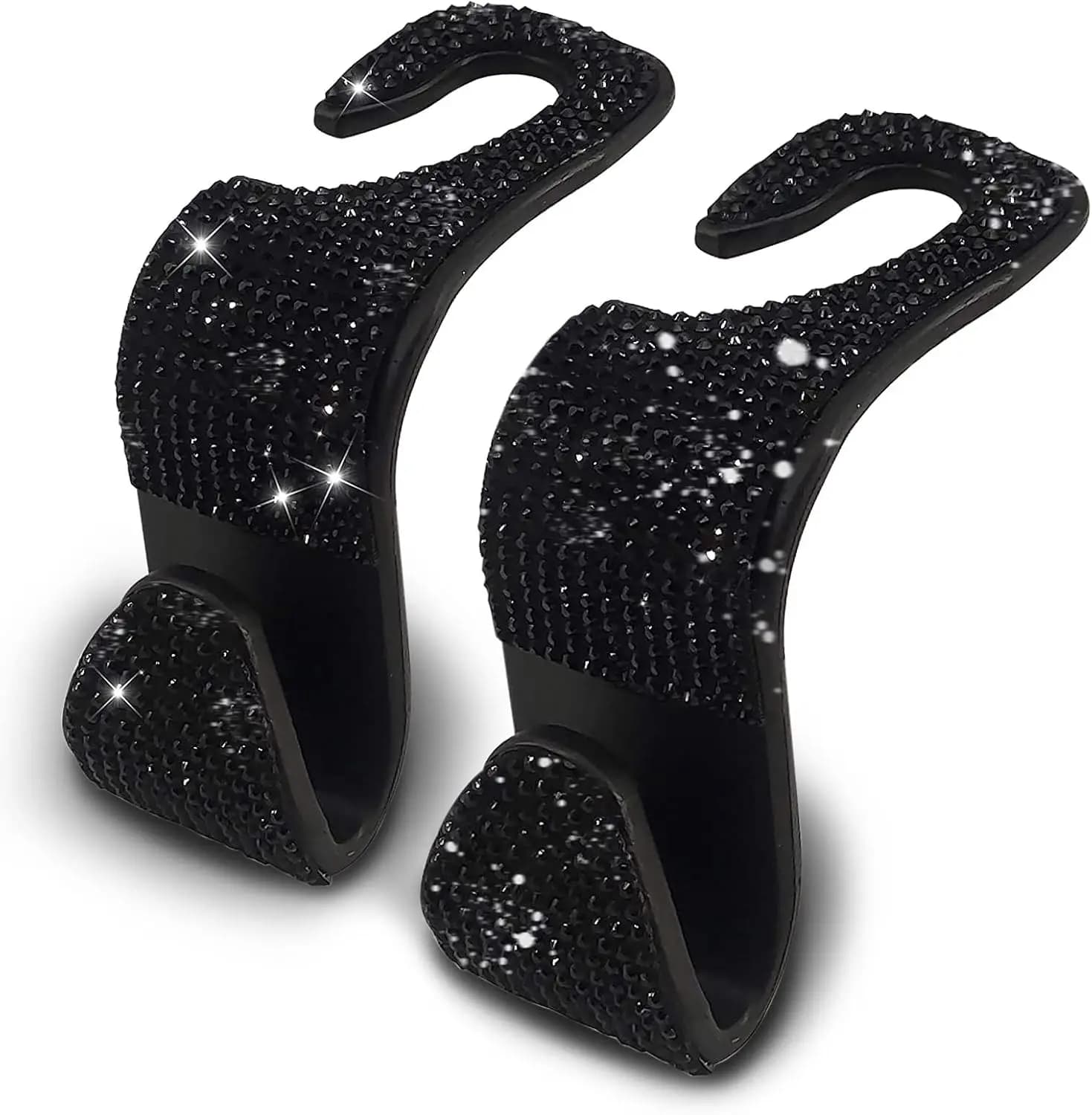 Ganci per sedile auto da 2 pezzi - Ganci per poggiatesta con strass scintillanti per borse, vestiti, borsette, bottiglie d'acqua - Nero