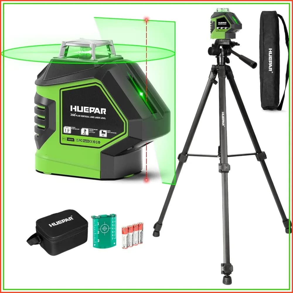 Self-Leveling Green Cross Line Laser Level with 360° Horizontal & 140° Vertical, 60-Inch Tripod Included