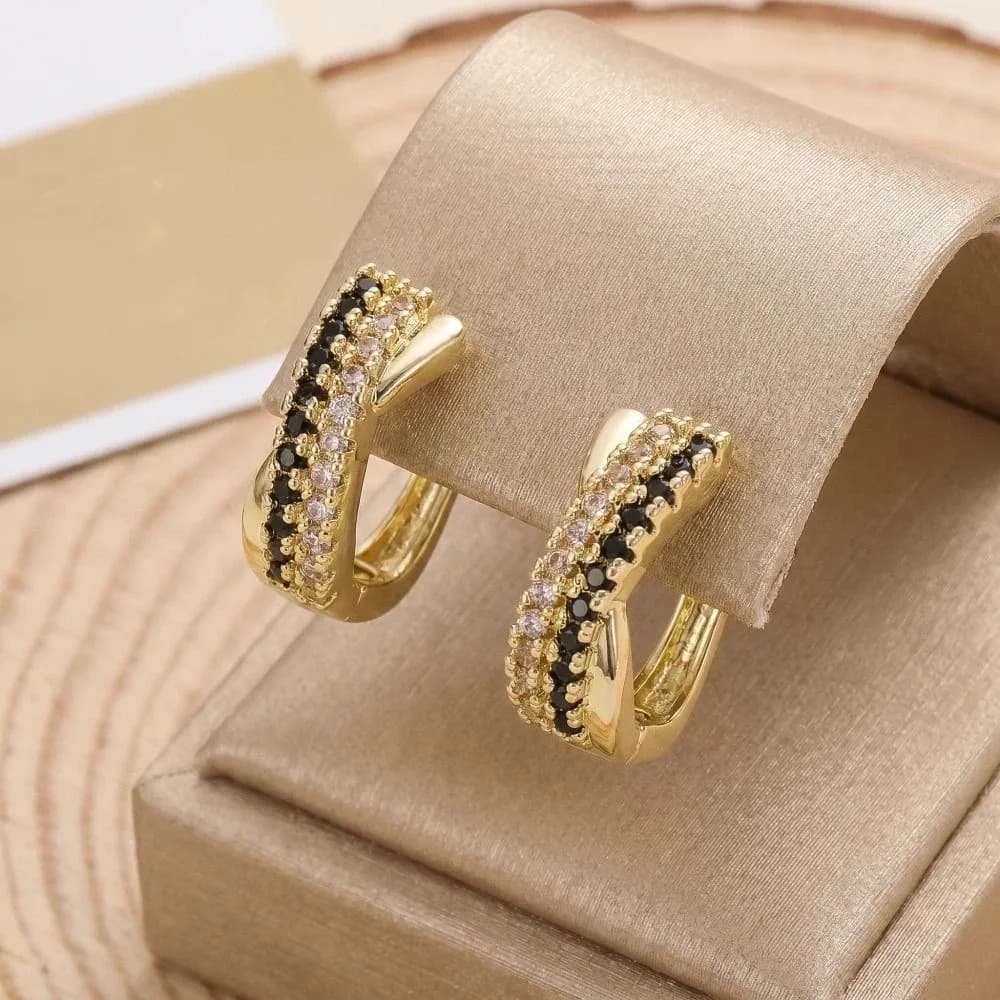 Minimalist Delicate Zircon Hoop Earrings Light Luxury Crystal Clip Earrings Cross Metal Women Earrings Gift