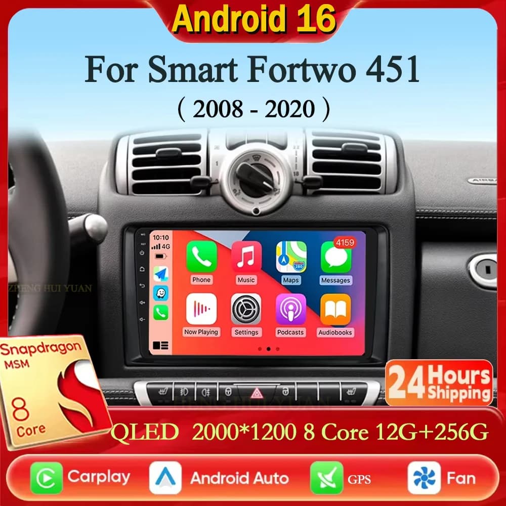 Autoradio Android 15 For Mercedes Benz Smart Fortwo 451 453 2005 - 2020 Wireless Carplay Android Auto Multimedia Reader wifi 4g