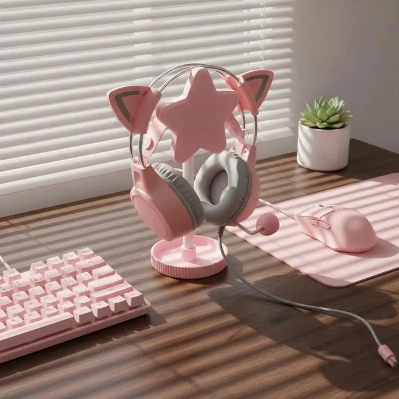 Star Shaped Headphone Holder Stand with Storage Tray Durable Desktop Organizer for Home Office Gaming Desk Decoration