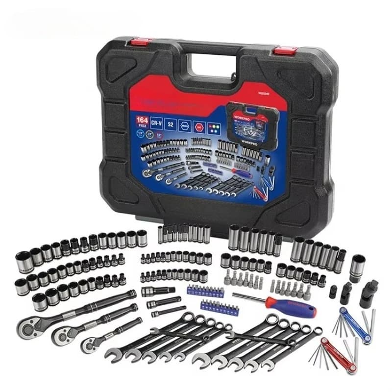 Set di Attrezzi Meccanici da 164 Pezzi con Chiavi a Bussola da 1/4", 3/8", 1/2" in CR-V, Kit di Riparazione Auto
