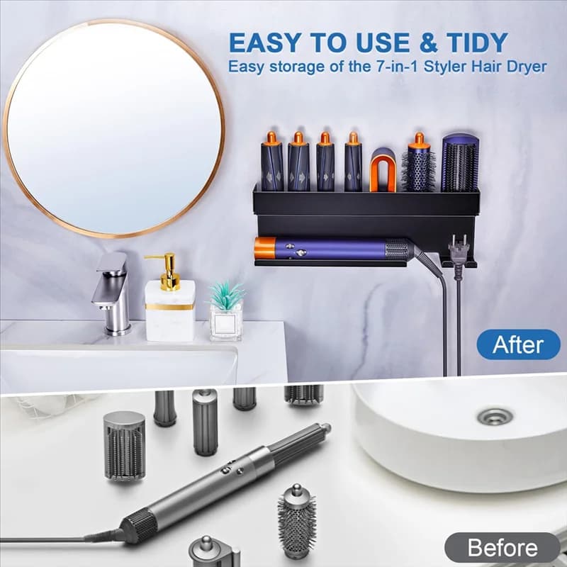 AT02-Blow Hair dryer and wall bathroom organizer Self-adhesive holders for hair dryer