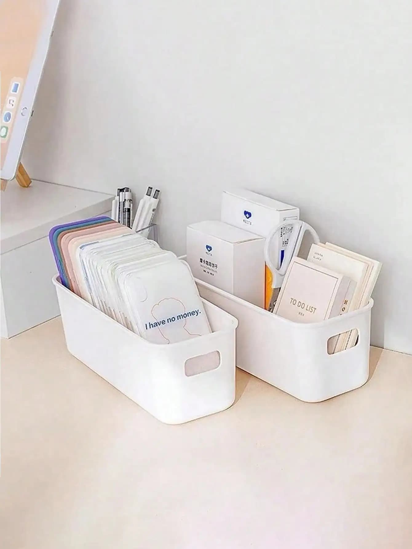 Set di 10 Scatole di Stoccaggio in Plastica ABS Bianca, Organizzatore Multifunzione Impilabile per Casa, Dormitorio, Ufficio, Scrivania, Cosmetici, Cassetti