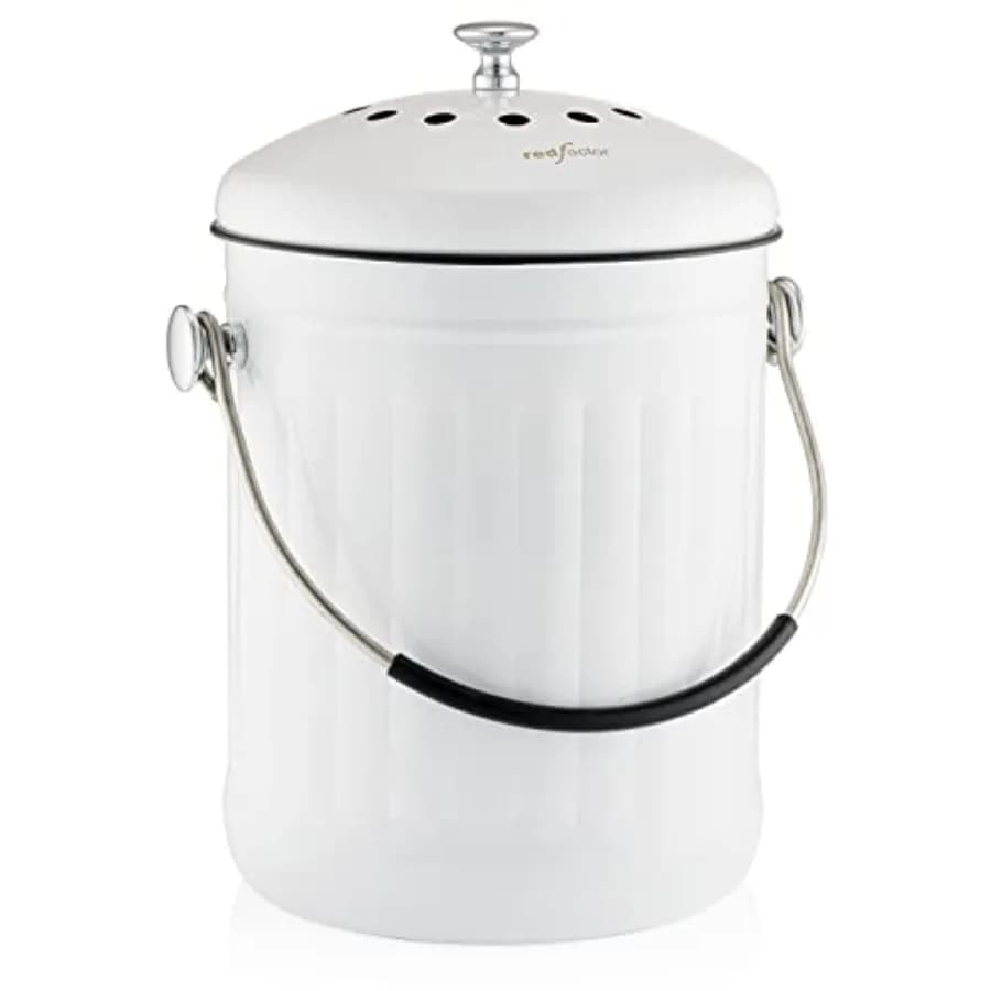 Contenitore per Compostaggio Premium da Cucina - Secchio per Rifiuti Alimentari in Acciaio Inox con Innovativa Tecnologia a Doppio Filtro - Include
