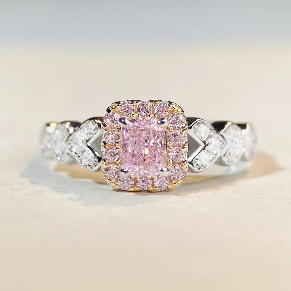 Anello in argento S925 con diamante rosa carato elevato, stile Instagram, semplice, lussuoso e leggero, da donna