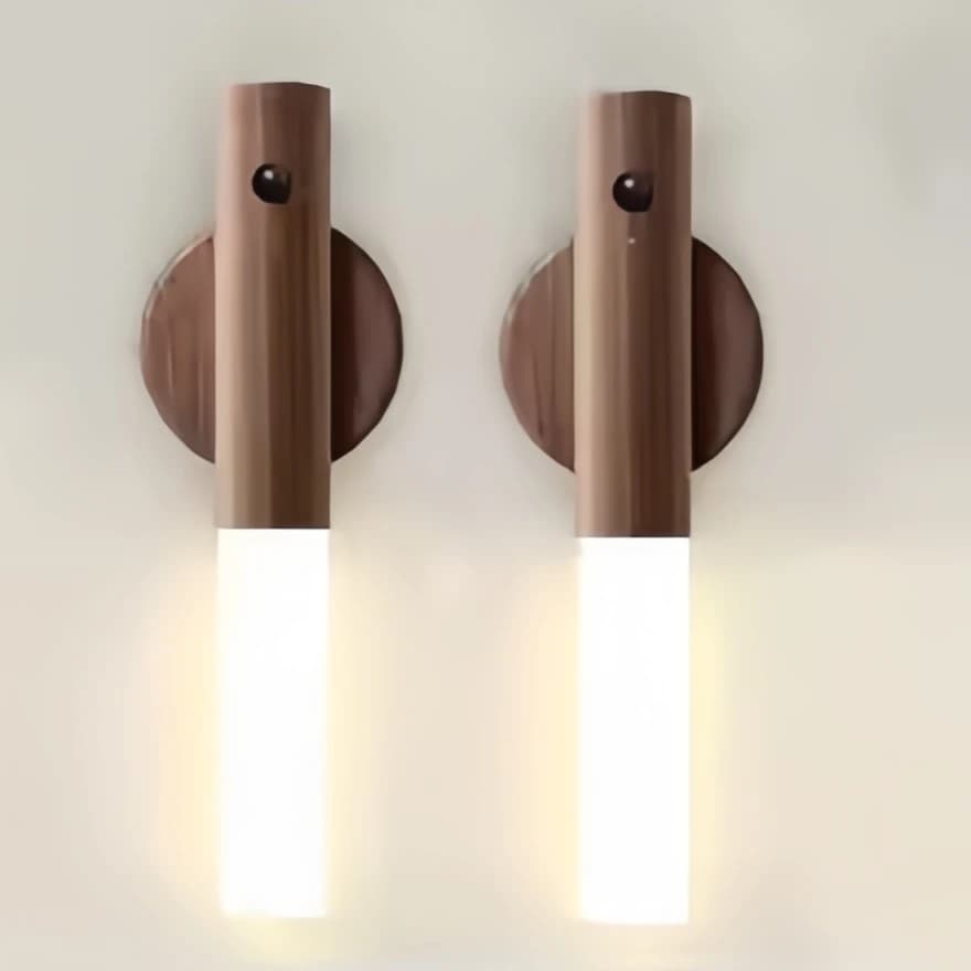 Lampada Intelligente in Legno con Attacco Magnetico, Luce Notturna LED Ricaricabile, Illuminazione Atmosferica per Scale, Corridoi e Camere da Letto con Sensore di Movimento