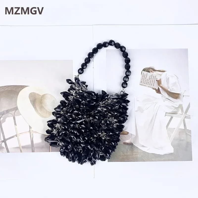 Borsa da sera da donna Design di lusso borsa a mano in cristallo nero intrecciato a mano borsa e borsa con pochette da sposa per feste femminili