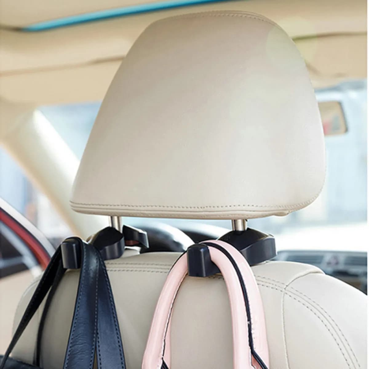 2Pcs Auto Car Seat Headrest Hooks Black ABS Rotatable Back Seat Hangers Organizer for Groceries Handbags Clothes