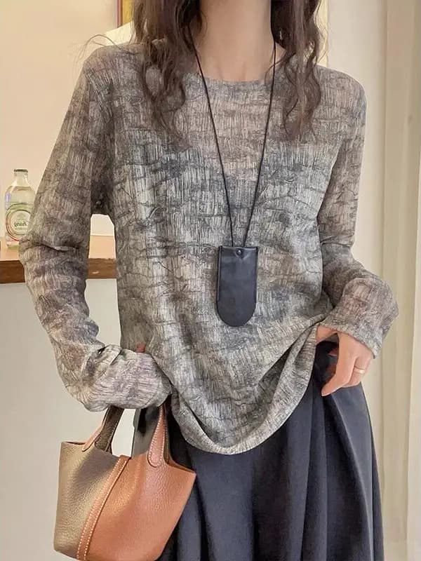 Textured Silk Women's T-shirt Sunscreen Face Mask Fashionable Spring Clothing New Style European Women's Small Shirt