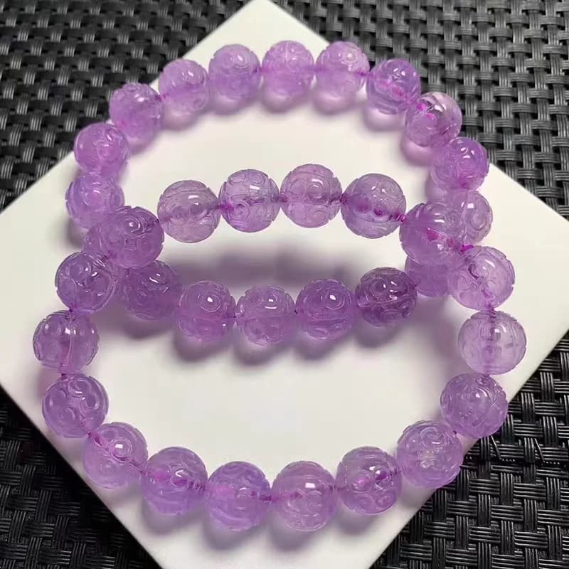 Bracciale in Quarzo Ametista Viola Naturale con Perle Rotonde Intagliate da 11mm, Elastico, per Donna e Uomo, Ametista Viola AAAAA